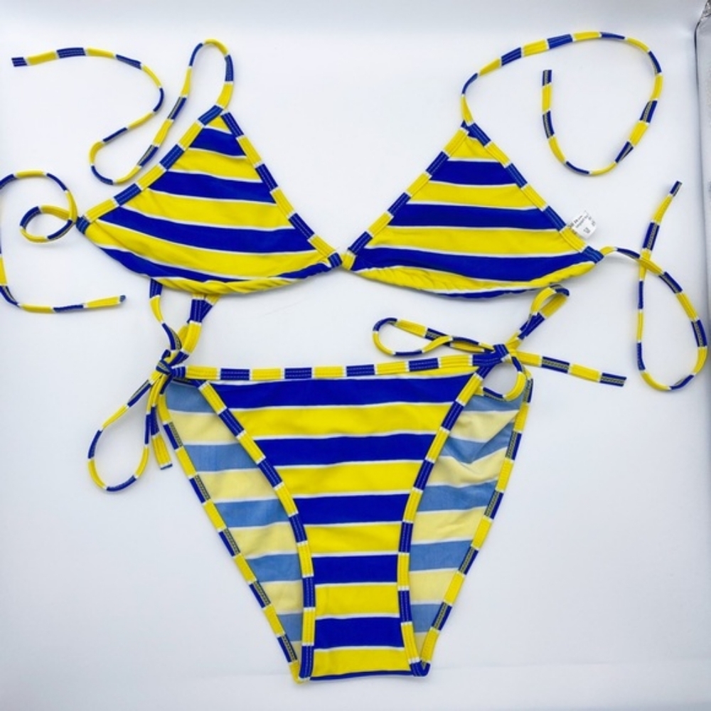 🙋🍍Classic String Bikini OS Stripes Blue Yellow